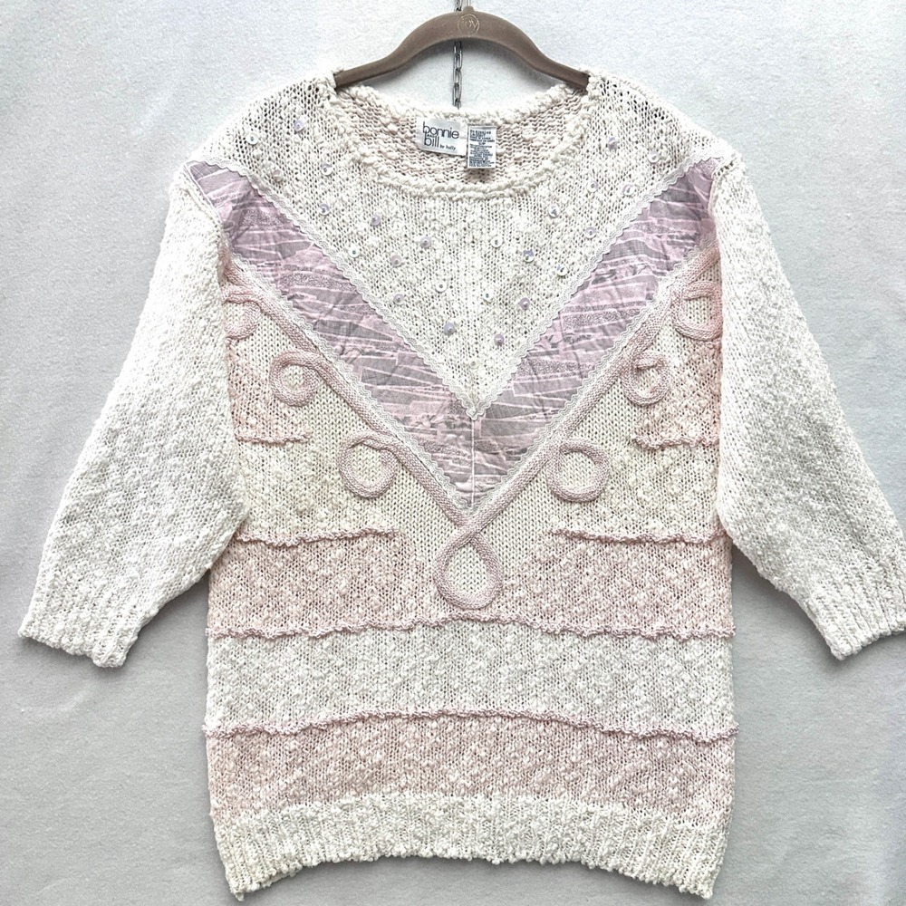 Vintage 80s S Popcorn Knit Sequin Sweater Feminine Bonnie and Bill by Holly